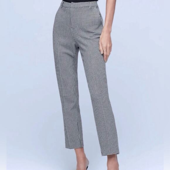 L’Agence Logan Black White Houndstooth Taper Trouser Ankle Pant - Picture 1 of 12